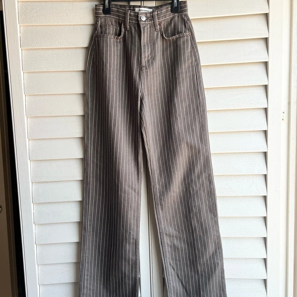Reformation Pinstripe Wide Leg Jeans - Picture 2 of 5